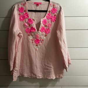 Lilly Pulitzer Amelia Island Tunic Pink Long Sleeve Size Xl Boho Beach